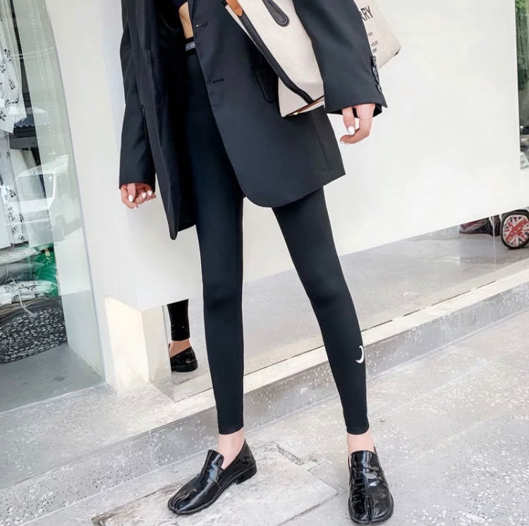 Lunar Phase Black Leggings with Crescent Moon Size 10