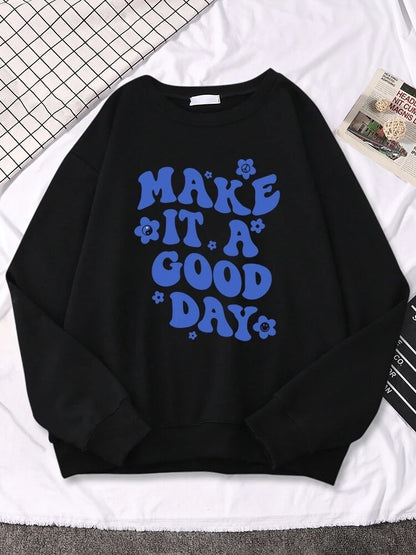 Make It A Good Day Retro Sweatshirt – Black & Blue One size 