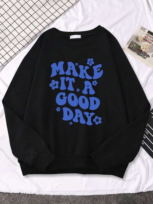 Make It A Good Day Retro Sweatshirt – Black & Blue One size 