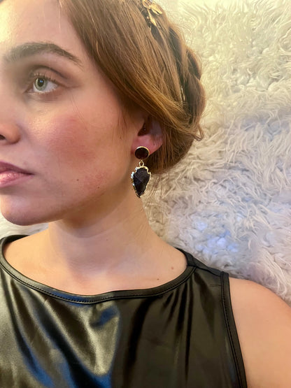 Amethyst Arrowhead Drop Earrings – Gold Edge Statement Crystal