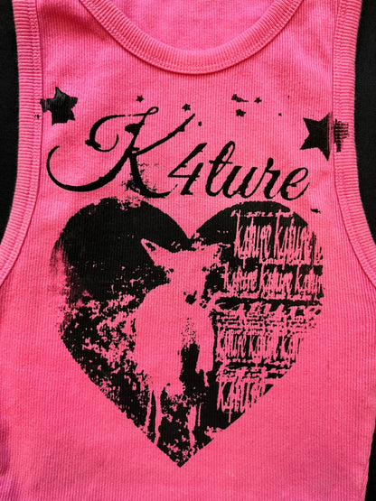 K4TURE pink deer cropped racer top