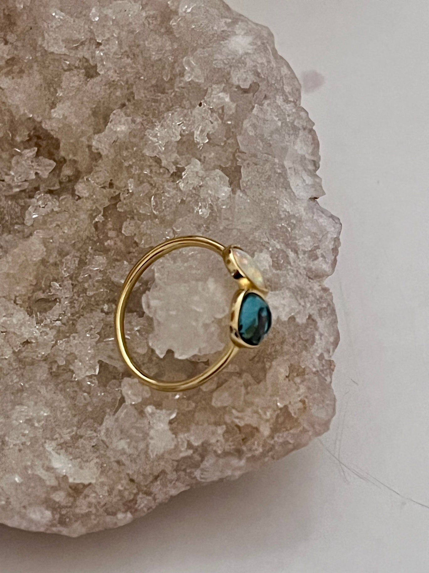 🌙 London Blue Topaz & Ethiopian Opal Gold Ring – Dual Crystal Intention Ring