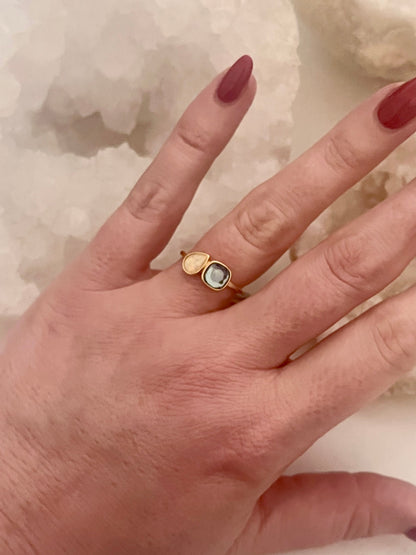 🌙 London Blue Topaz & Ethiopian Opal Gold Ring – Dual Crystal Intention Ring
