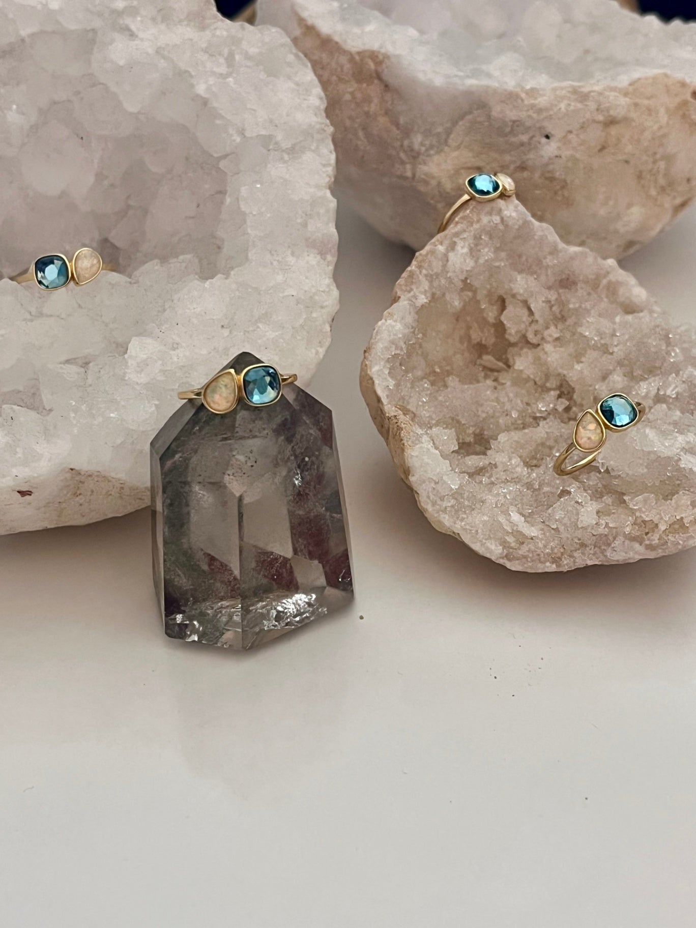 🌙 London Blue Topaz & Ethiopian Opal Gold Ring – Dual Crystal Intention Ring