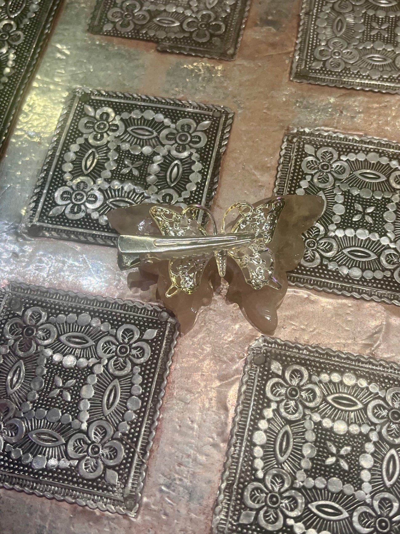 Flower Agate Butterfly Hair Clip 