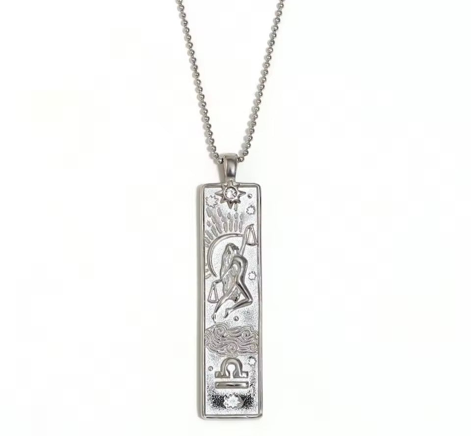 Libra Zodiac Amulet Necklace Silver Waterproof Stainless Steel