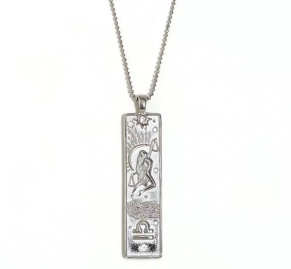 Libra Zodiac Amulet Necklace Silver Waterproof Stainless Steel