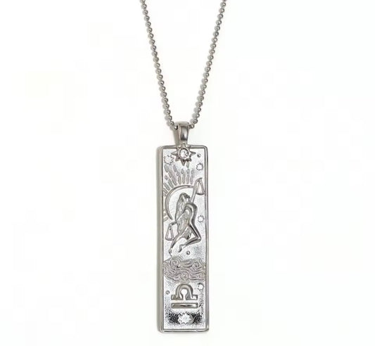 Libra Zodiac Amulet Necklace Silver Waterproof Stainless Steel