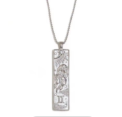 Gemini Zodiac Amulet Necklace Silver Waterproof Stainless Steel