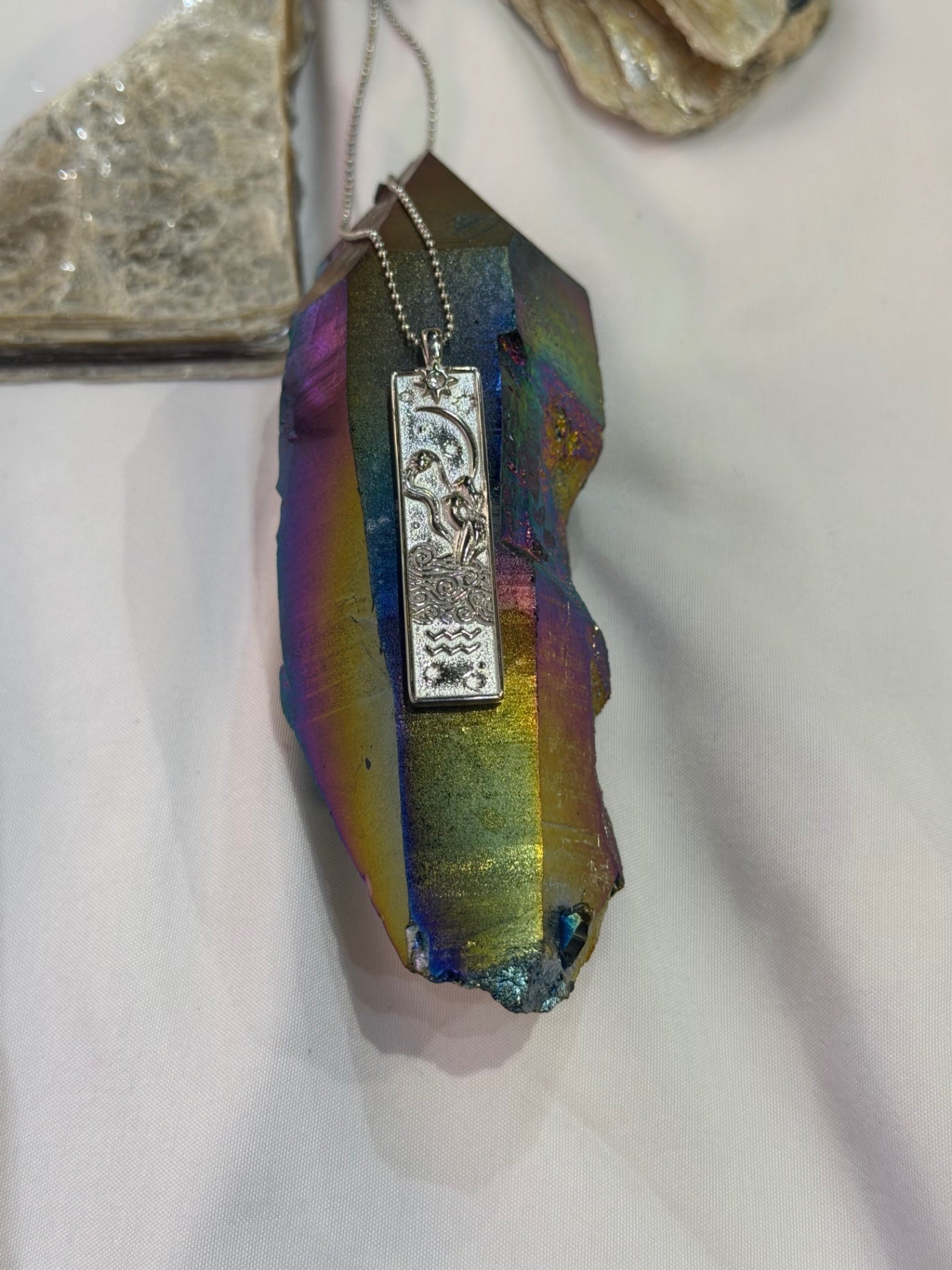 Aquarius Zodiac Amulet Necklace Silver Waterproof Stainless Steel