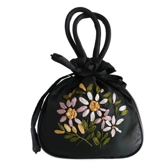Black flower Pouch bag