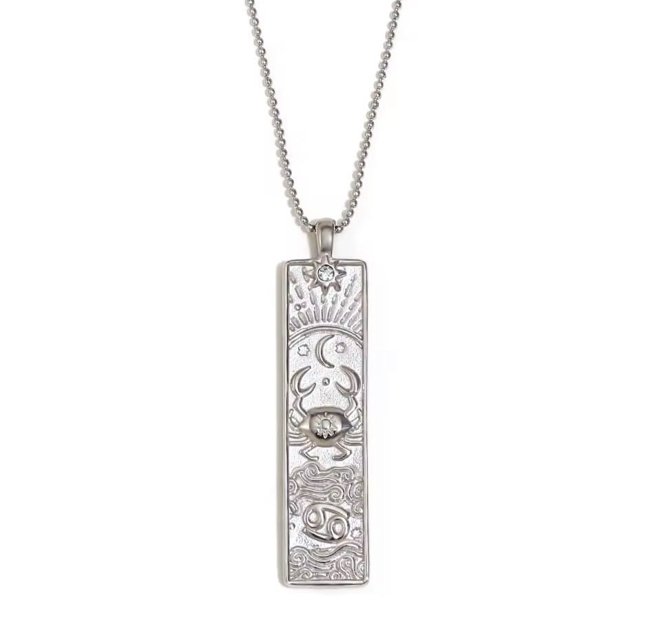 Cancer Zodiac Amulet Necklace Silver Waterproof Stainless Steel