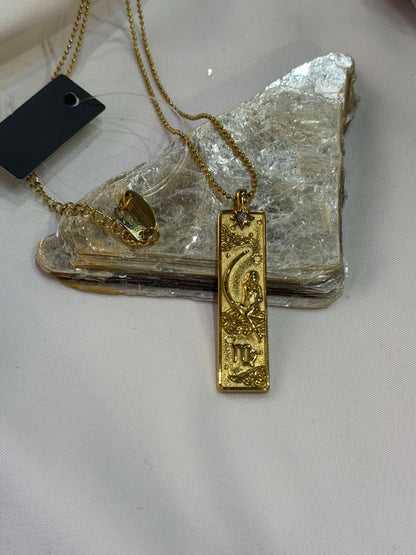 Virgo Zodiac Amulet Necklace Gold Waterproof Stainless Steel