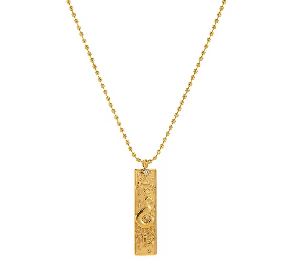 Capricorn Zodiac Amulet Necklace Gold Waterproof Stainless Steel
