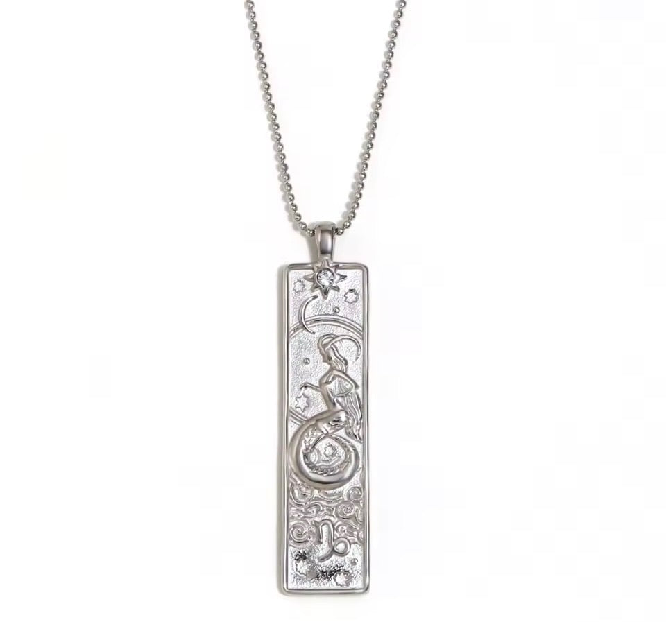 Capricorn Zodiac Amulet Necklace Silver Waterproof Stainless Steel