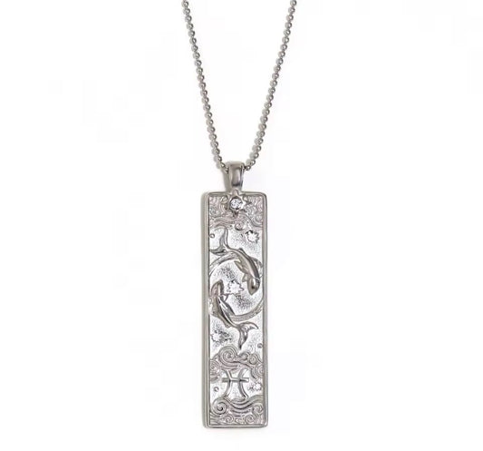 Pisces Zodiac Amulet Necklace Silver Waterproof Stainless Steel