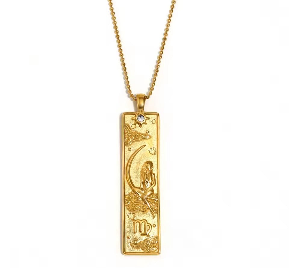 Virgo Zodiac Amulet Necklace Gold Waterproof Stainless Steel