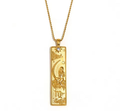 Virgo Zodiac Amulet Necklace Gold Waterproof Stainless Steel