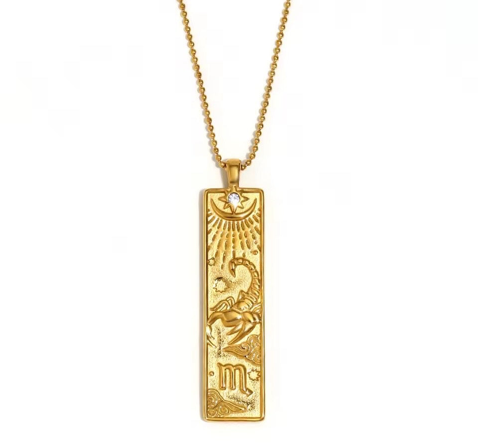 Scorpio Zodiac Amulet Necklace Gold Waterproof Stainless Steel