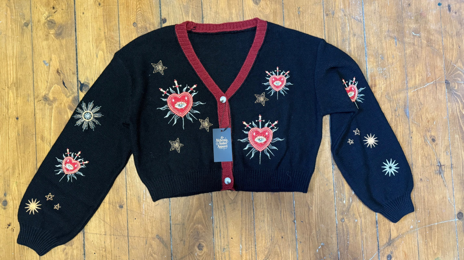 Sacred Heart embroidered cropped cardigan