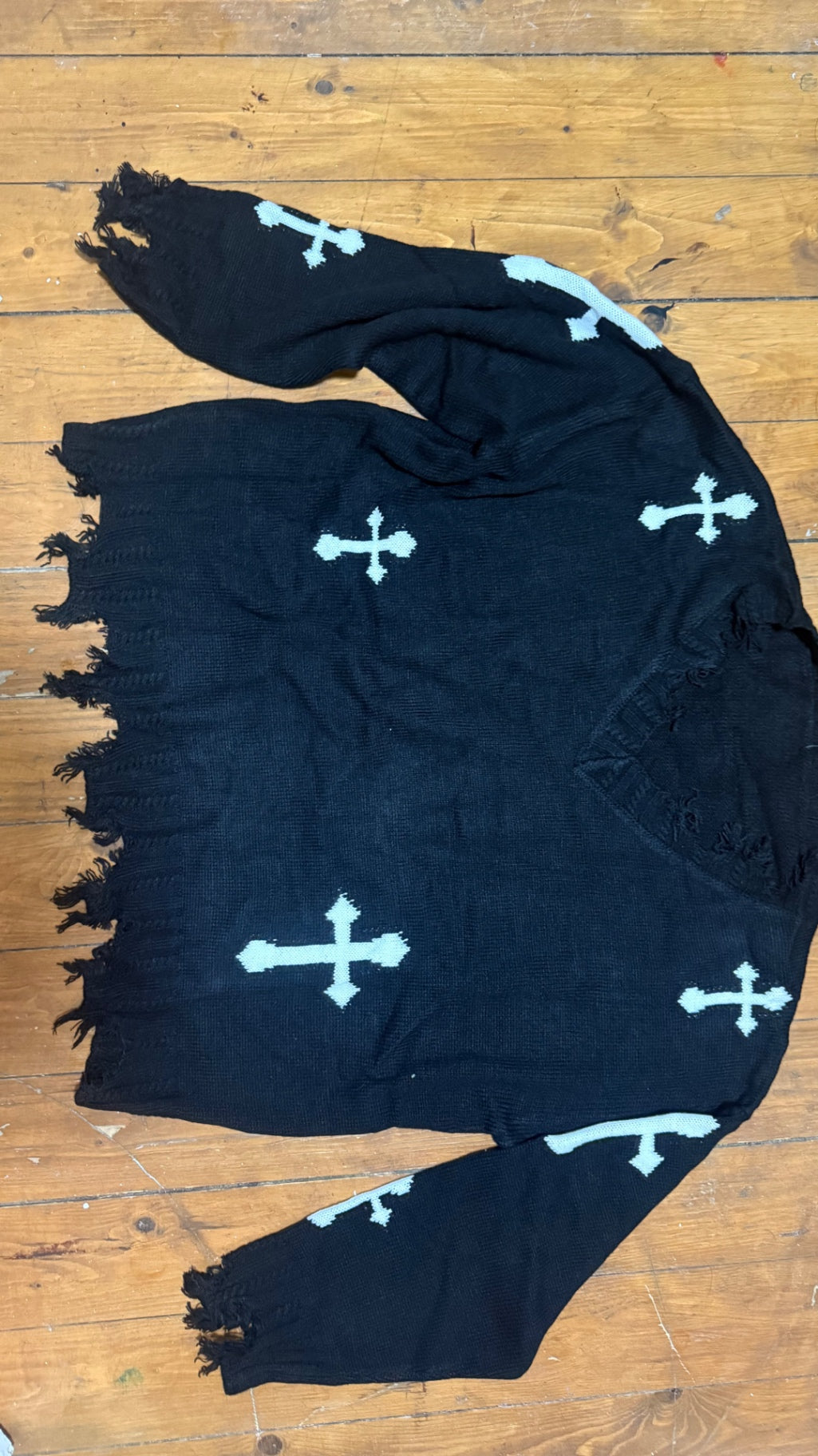Distressed Gothic cross jumper