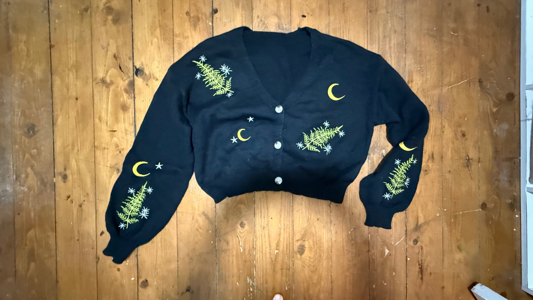 Embroidered fern cardigan
