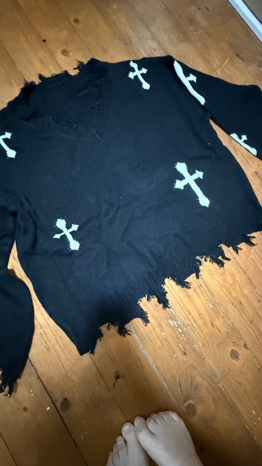 Distressed Gothic cross jumper