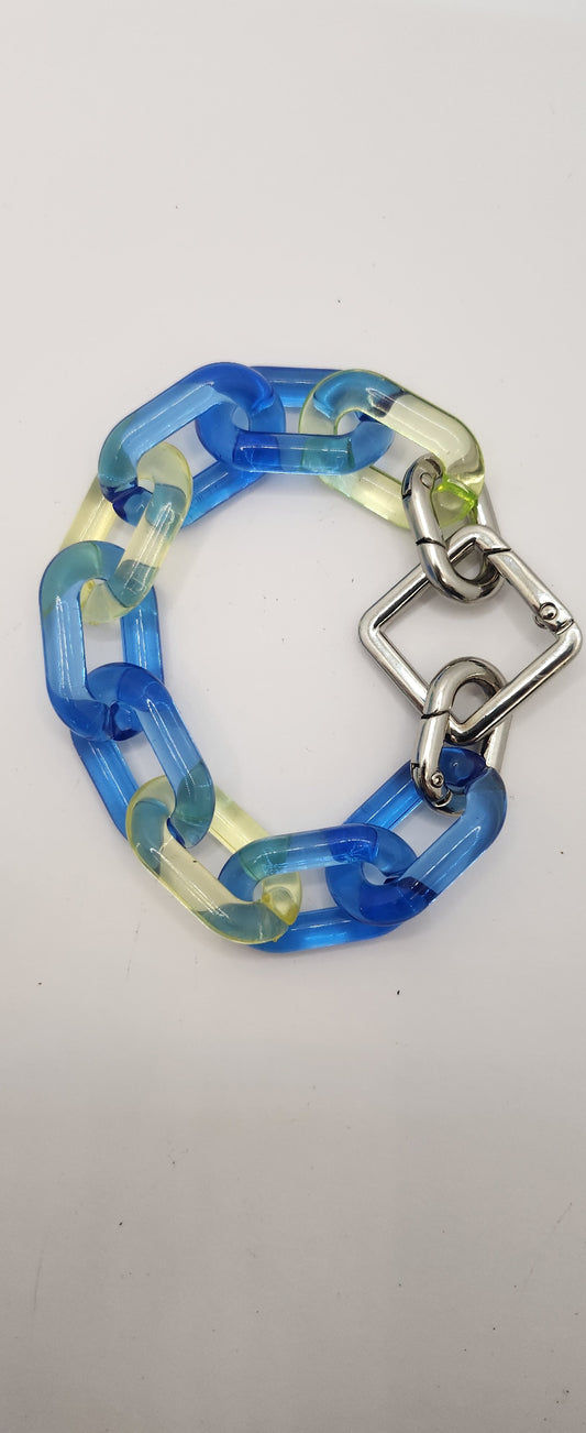 Blue & yellow jelly link bracelet
