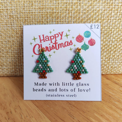 Beaded Stud Earrings - Christmas