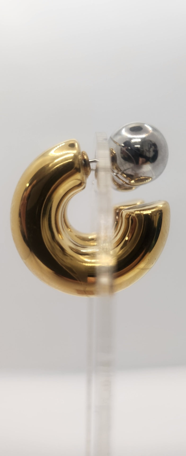 Mixed metal coming shape and ball earrings