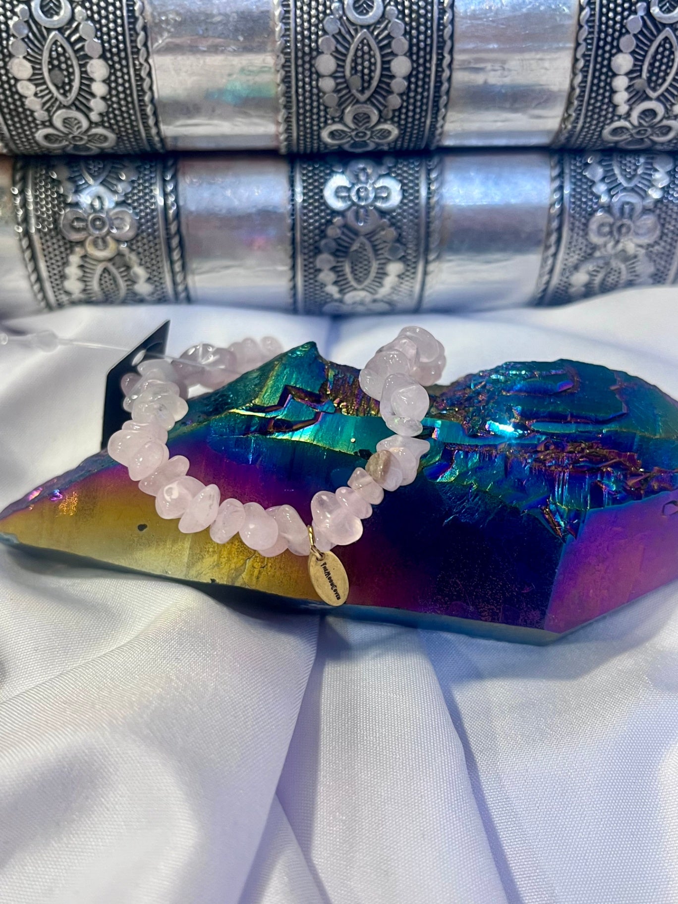 💗 Rose Quartz Crystal Chip Bracelet