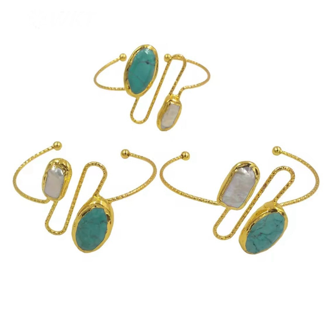 Golden Turquoise & Biwa Pearl Cuff Bracelet – Unique Stone Jewellery