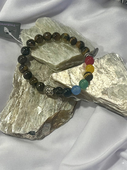 Tiger’s Eye Chakra Bracelet with Buddha Charm