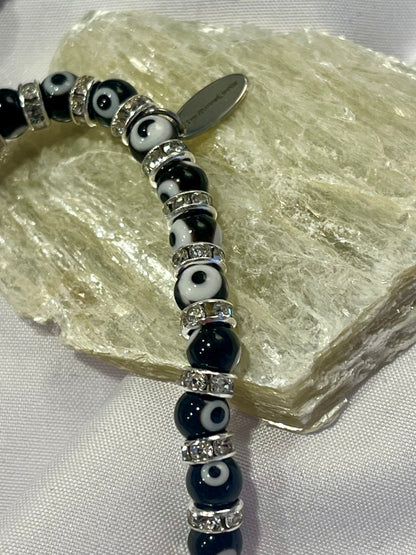 🖤 Black Evil Eye Protection Bracelet – Crystal Guard of Energy + Intuition
