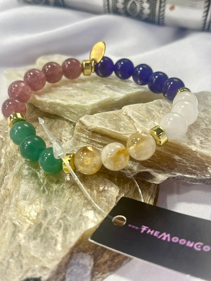 Love Spell Bracelet – Garnet, Strawberry Quartz, Rose Quartz & Moonstone | Manifest Love & Attraction