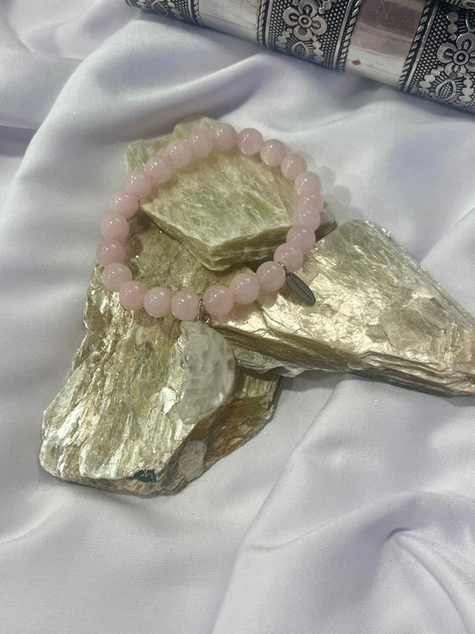 Rose Quartz & Clear Quartz Moon Bracelet – Self-Love, Clarity & Healing Energy