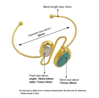 Golden Turquoise & Biwa Pearl Cuff Bracelet – Unique Stone Jewellery