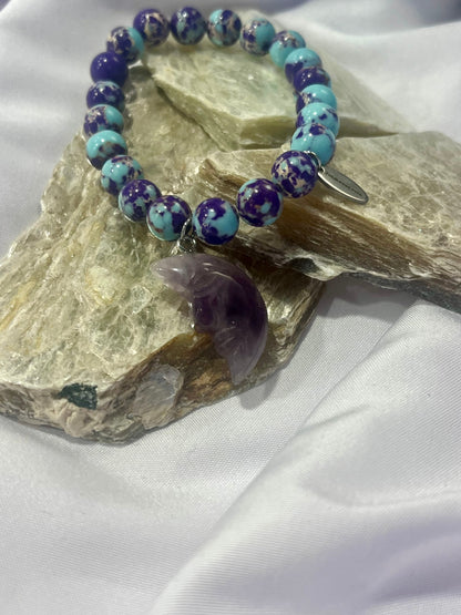 Cosmic Balance Bracelet – Turquoise & Amethyst Moon | Intuition, Healing & Transformation