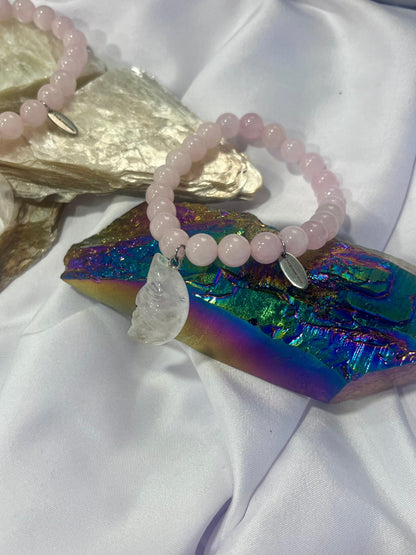 Rose Quartz & Clear Quartz Moon Bracelet – Self-Love, Clarity & Healing Energy