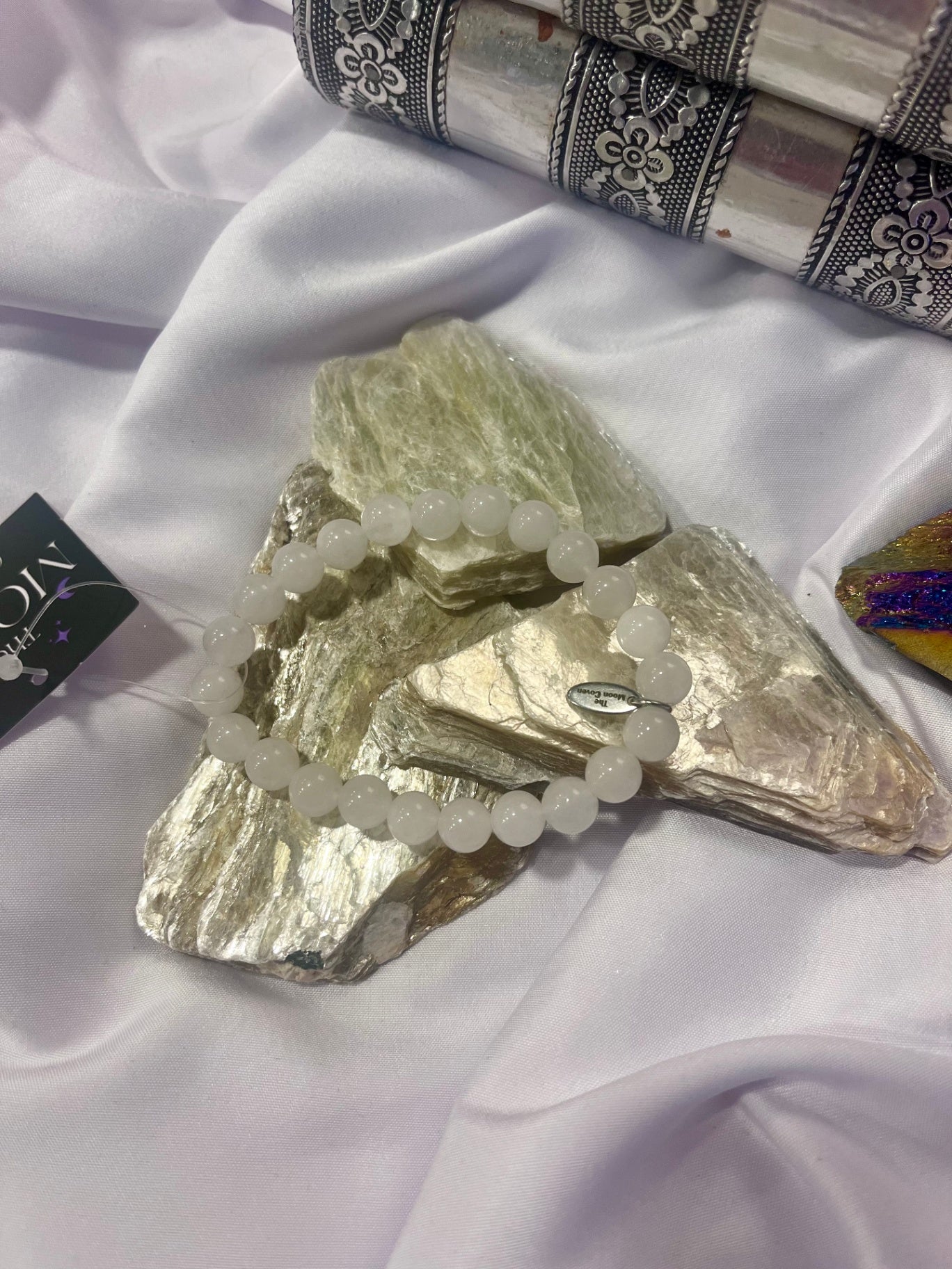 Rose Quartz Crescent Moon Bracelet – Self-Love, Emotional Healing & Divine Feminine Energy