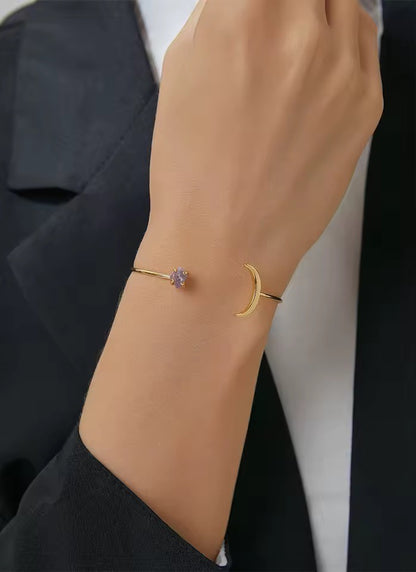 Amethyst Crescent Moon Cuff – Intuition, Calm & Feminine Energy