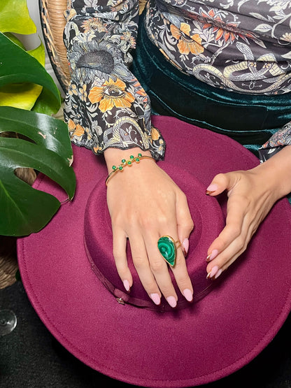 Emerald Flame Malachite Ring – Adjustable Natural Stone Jewelry