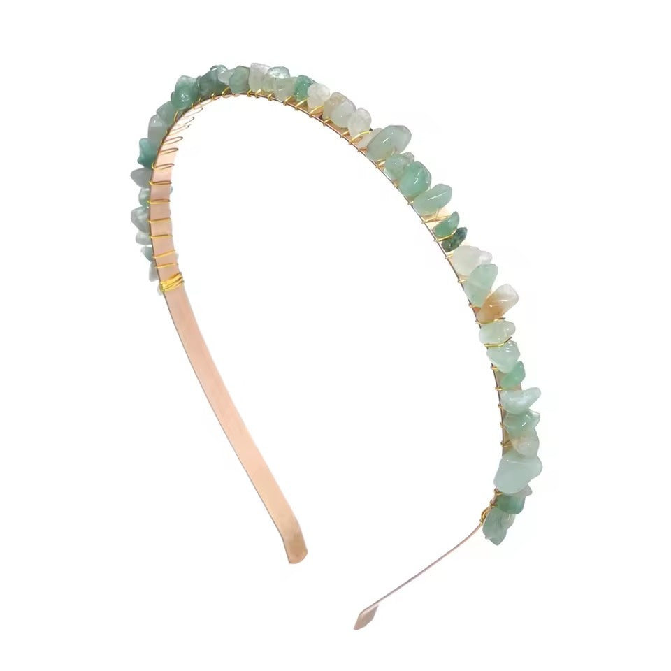 🌿 Green Aventurine Crystal Chip Headband
