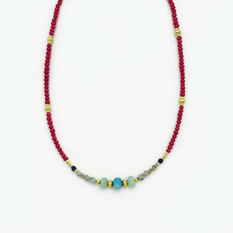 Red Crystal & Amazonite Harmony Beaded Necklace