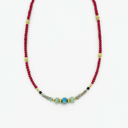 Red Crystal & Amazonite Harmony Beaded Necklace