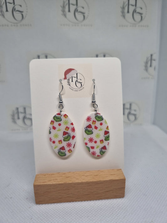 Grinch oval earrings