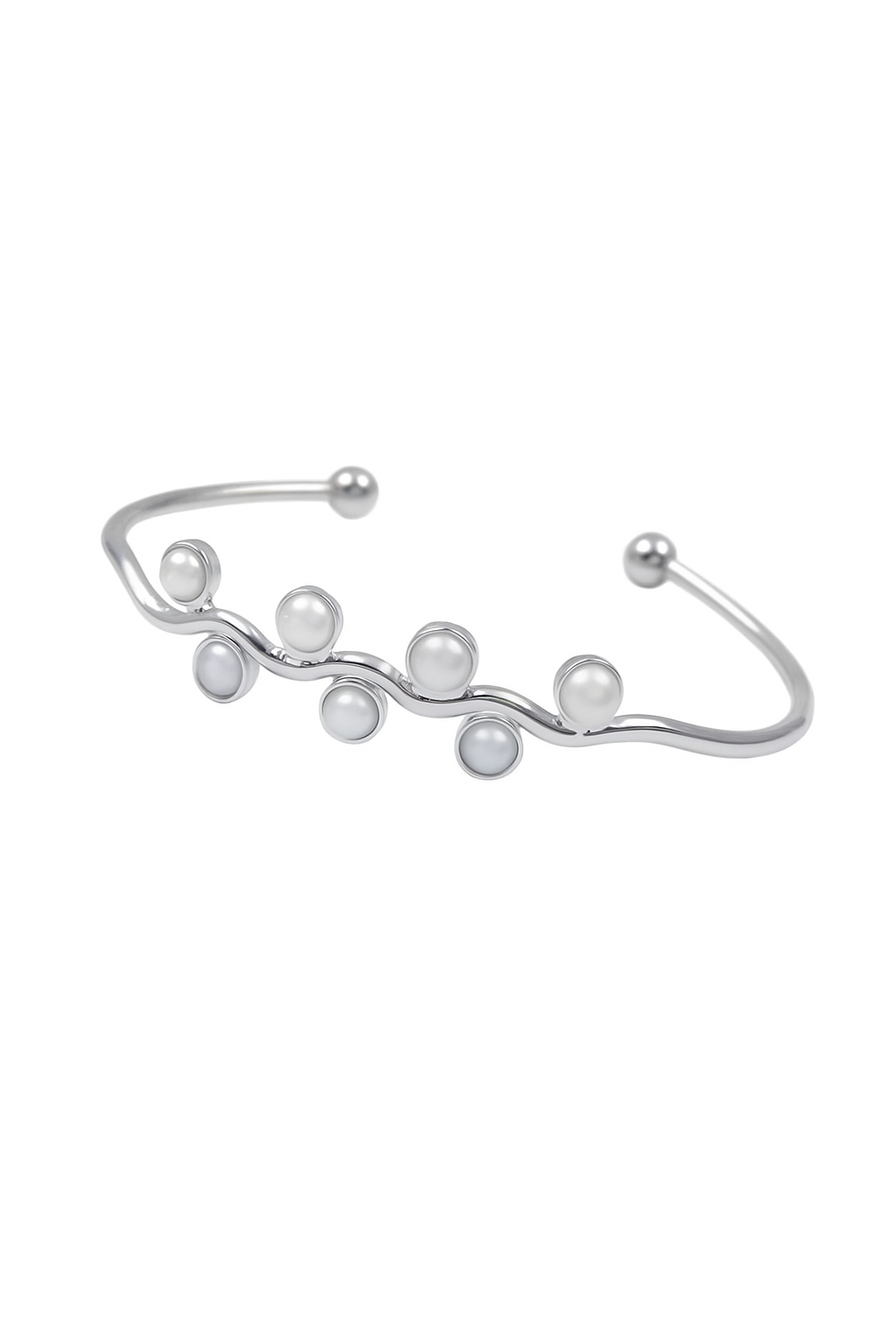 🌊 Silver Freshwater Pearl Adjustable Cuff Bracelet