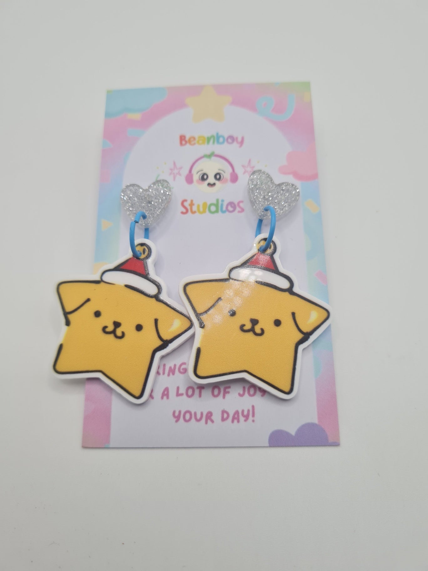 yellow christmas star earrings - silver