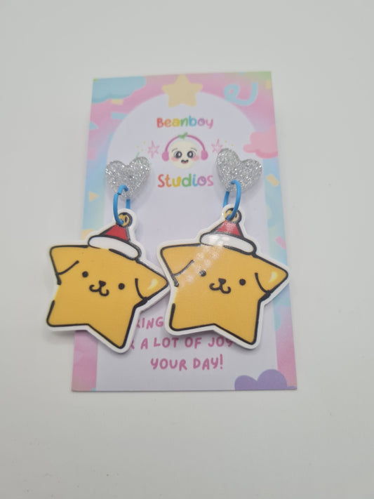 yellow christmas star earrings - silver