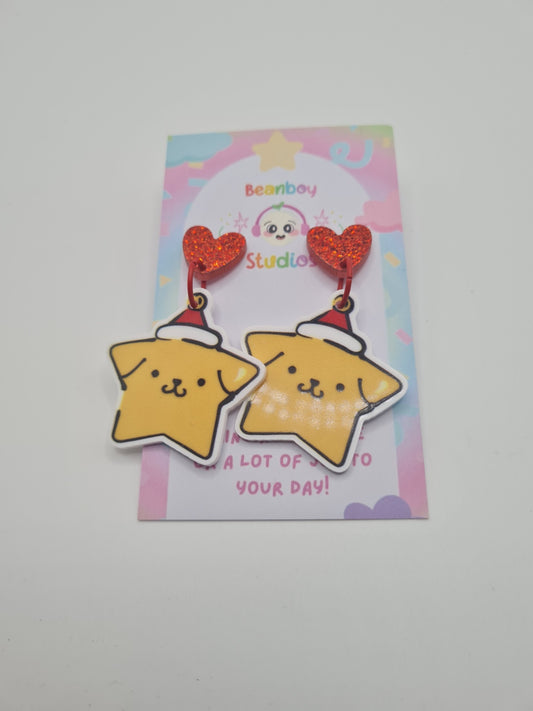 Yellow Christmas star earrings - red